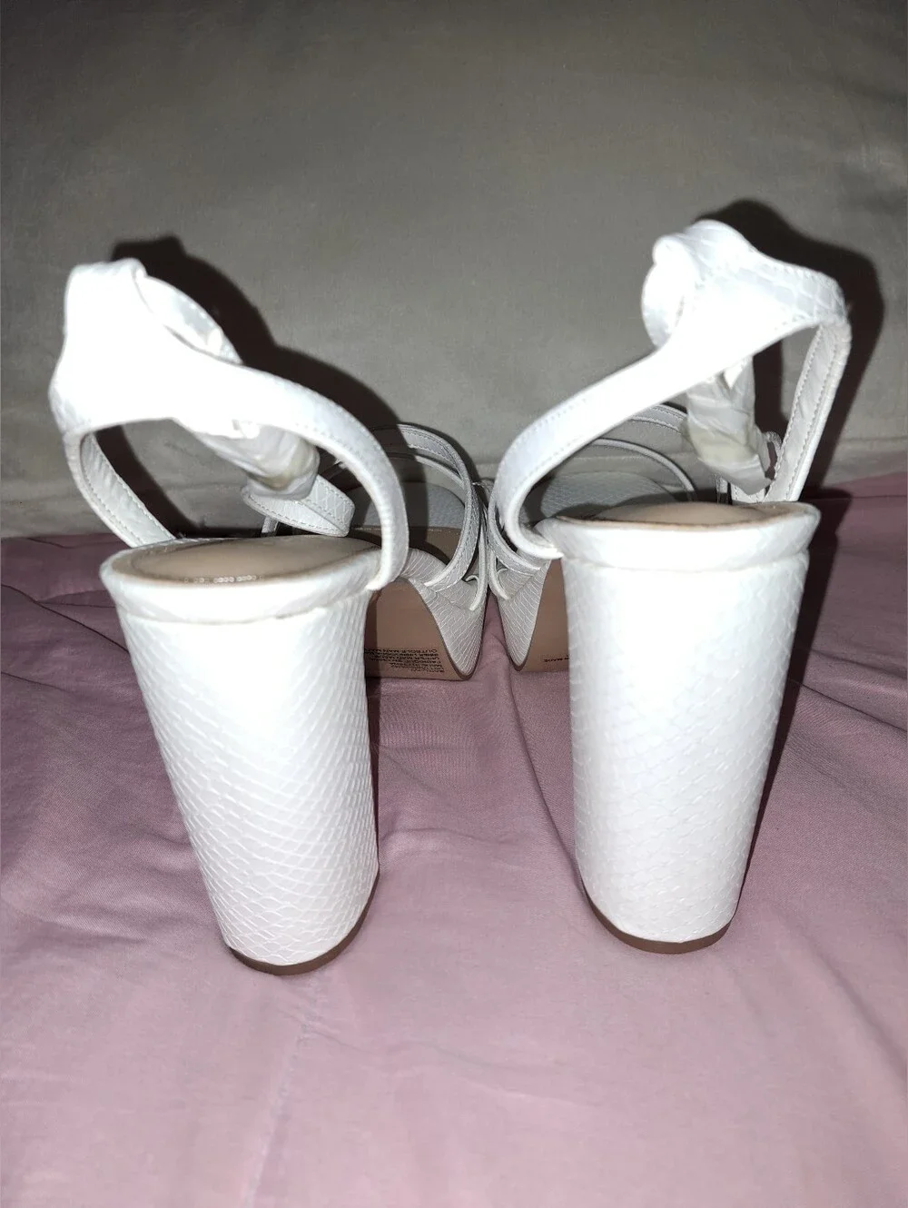 Shoe Dazzle White Strappy Block Heel Sandal